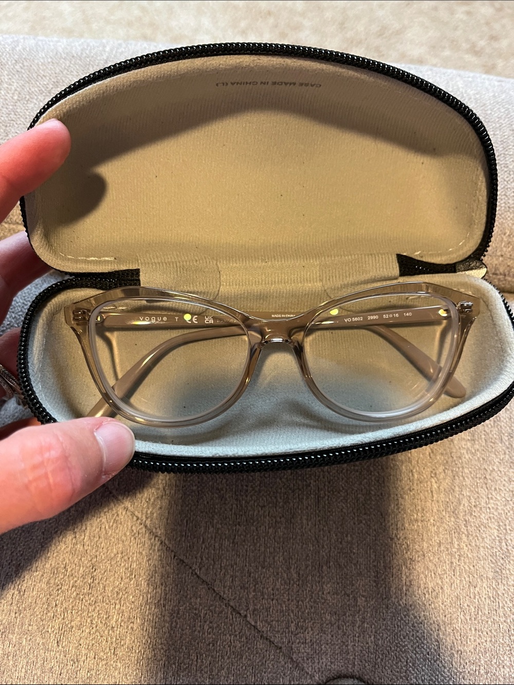 Vogue Transparent Gray Slim Rectangular Glasses w/Black Case - like new!